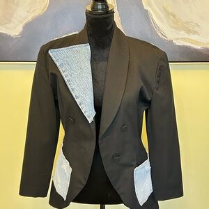 Stylish Black Blazer with Denim Accents